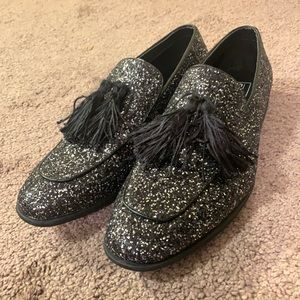 Asos Loafers in Black Glitter with Tassel Detail